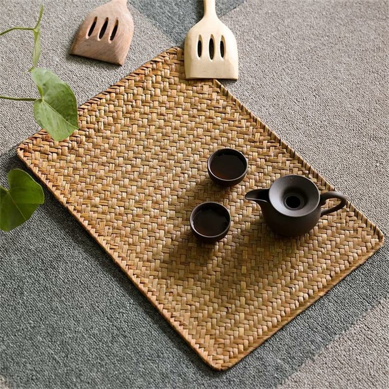 DOKOT Natural Woven Rattan Rectangular Placemats for Dining Table, Set of 4 - Image 4